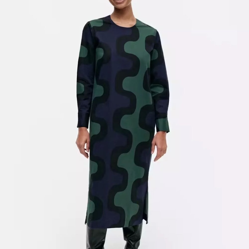 Marimekko Fiher Seireeni Midi Dress Navy Size 6 NWT - Picture 3 of 4